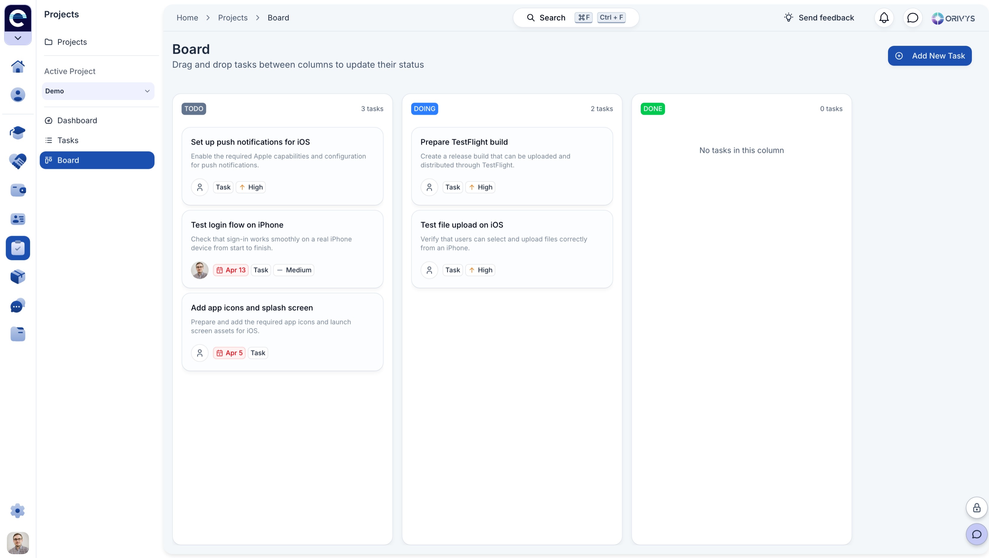 ORIVYS workspace: tasks, projects and team collaboration in one place